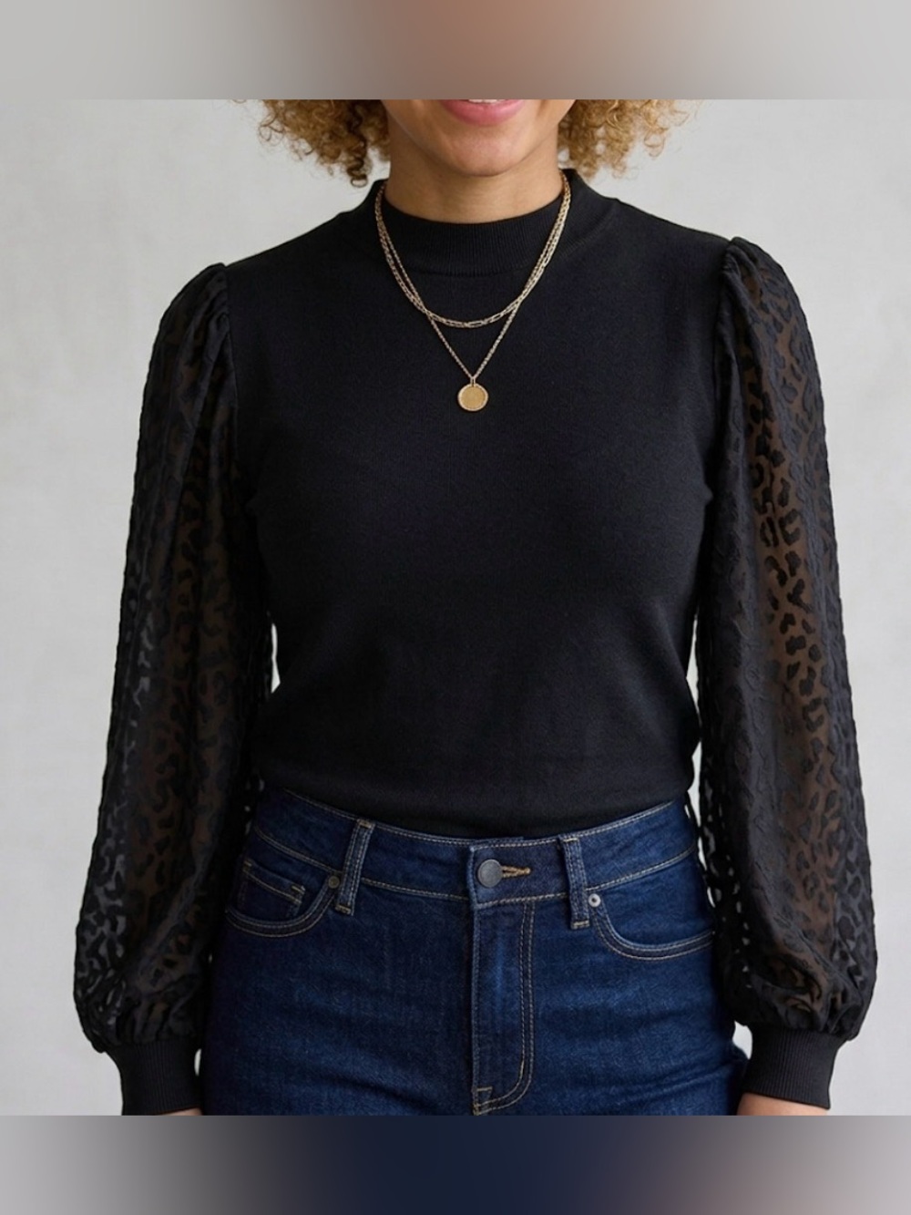 NWT Molly Bracken Knit Top With Sheer Sleeves, Size S